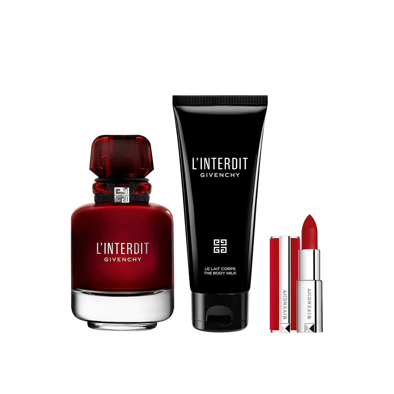 GIVENCHY L'INTERDIT ROUGE 2.8 EDP LADY + 2.5 B/L + LIPS STICK ( GIFT SET )