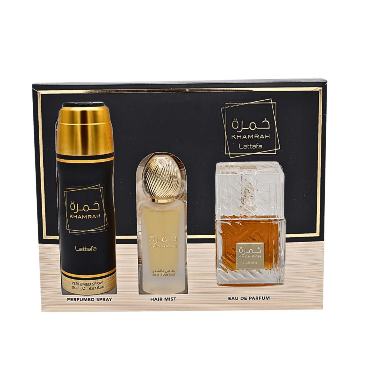 LATTAFA KHAMRAH 3.4 EDP U+ 6.8 BODY SPRAY + 1.7 HAIR MIST (GIFT SET)