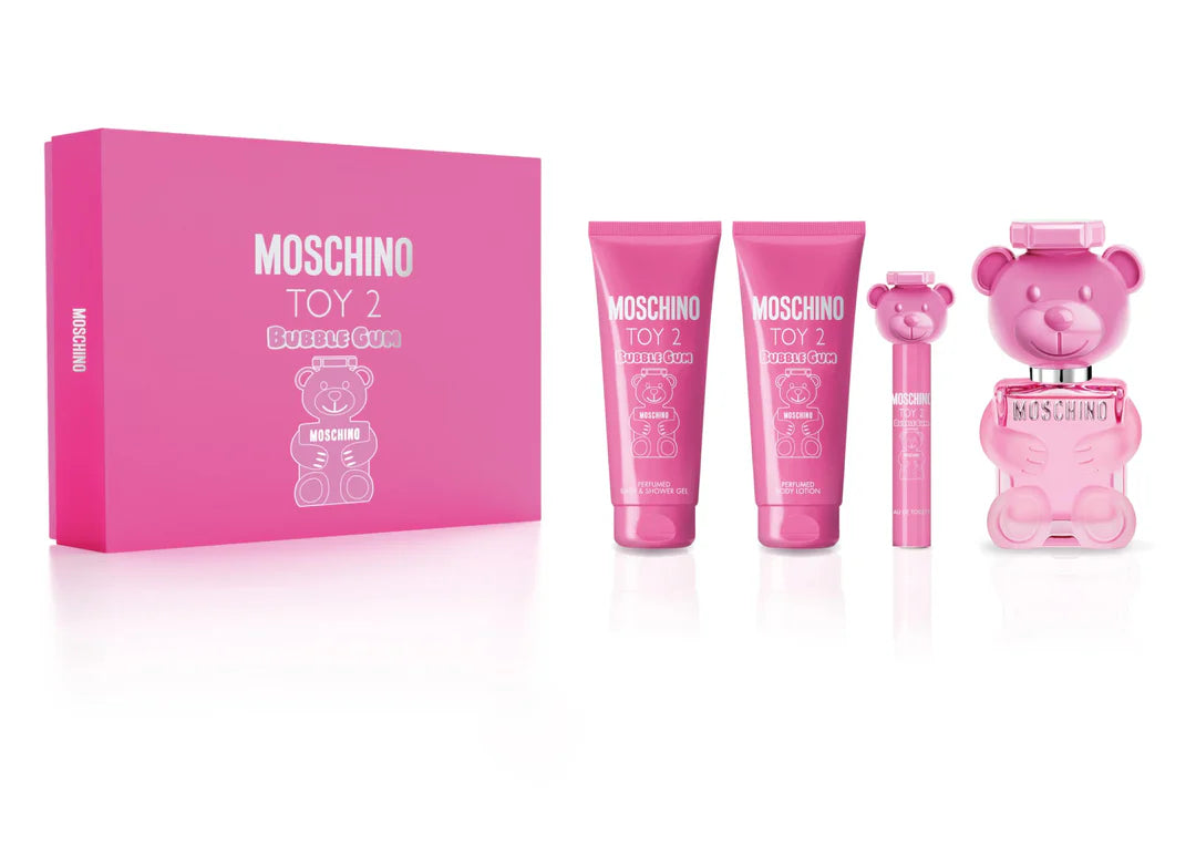 MOSCHINO TOY ( 2 ) BUBBLE GUM 3.4 EDT LADY + 3.4 S/G + 3.4 B/L + MINI ( GIFT SET )