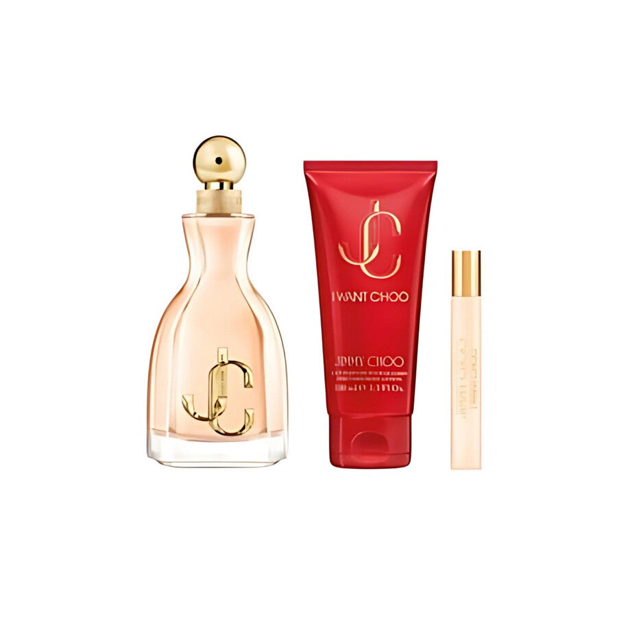 JIMMY CHOO I WANT CHOO 3.4 EDP LADY + 3.4 B/L + MINI TRAVEL SPRAY ( GIFT SET)