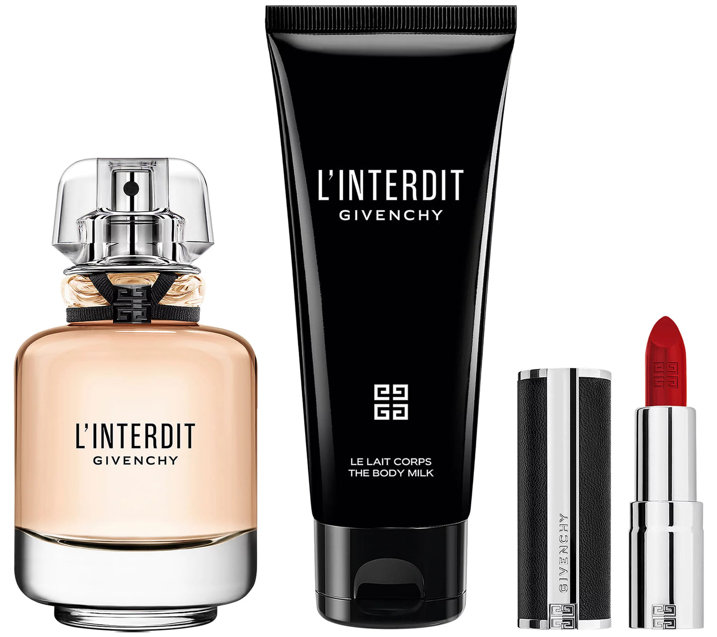 GIVENCHY L'INTERDIT 2.7 EDP LADY + 2.5 B/L + LIP STICK LE ROUGE (GIFT SET )