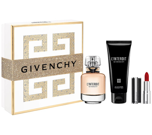 GIVENCHY L'INTERDIT  2.7 EDP LADY + 2.5 B/L + LIP STICK LE ROUGE (GIFT SET )
