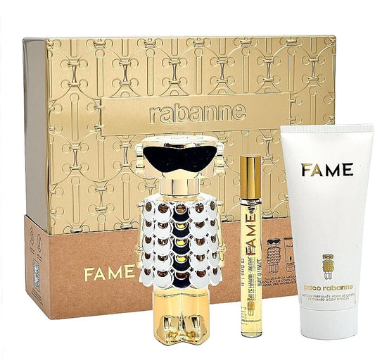 PACO RABANNE FAME 2.7 EDP LADY + 3.4 B/L + MINI TRAVEL SPRAY  ( GIFT  SET)