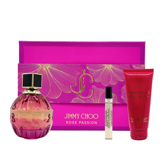 JIMMY CHOO ROSE PASSION 3.4 EDP LADY + 3.4 B/L + MINI TRAVEL ( GIFT SET )