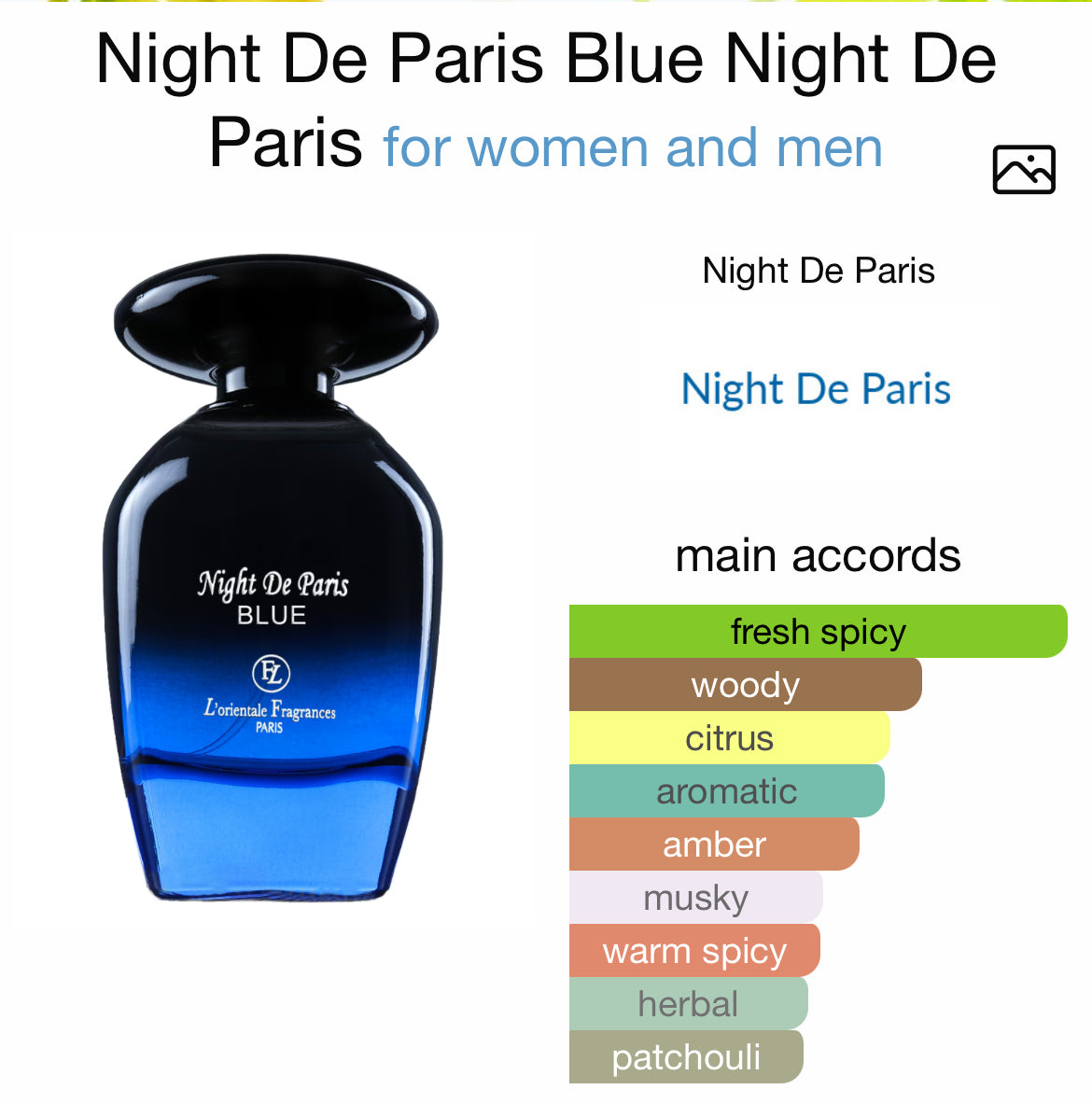 NIGHT De PARIS BLUE 3.4 EDP UNISEX ( by L' Orientale Fragrances Paris )