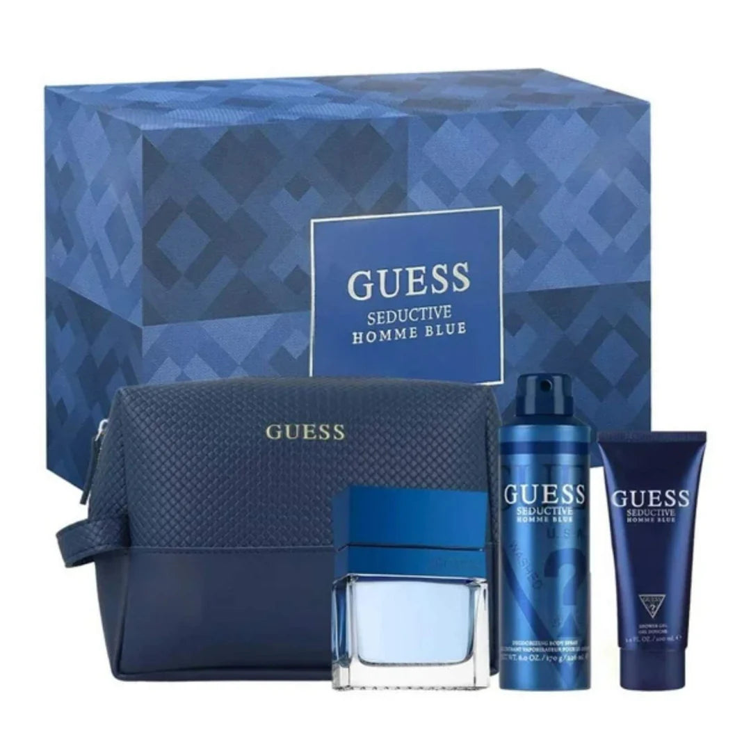 GUESS SEDUCTIVE HOMME BLUE 3.4 EDT MAN + 3.4 S/G+ 6.8 B/S + TRAVEL BAG ( GIFT SET )