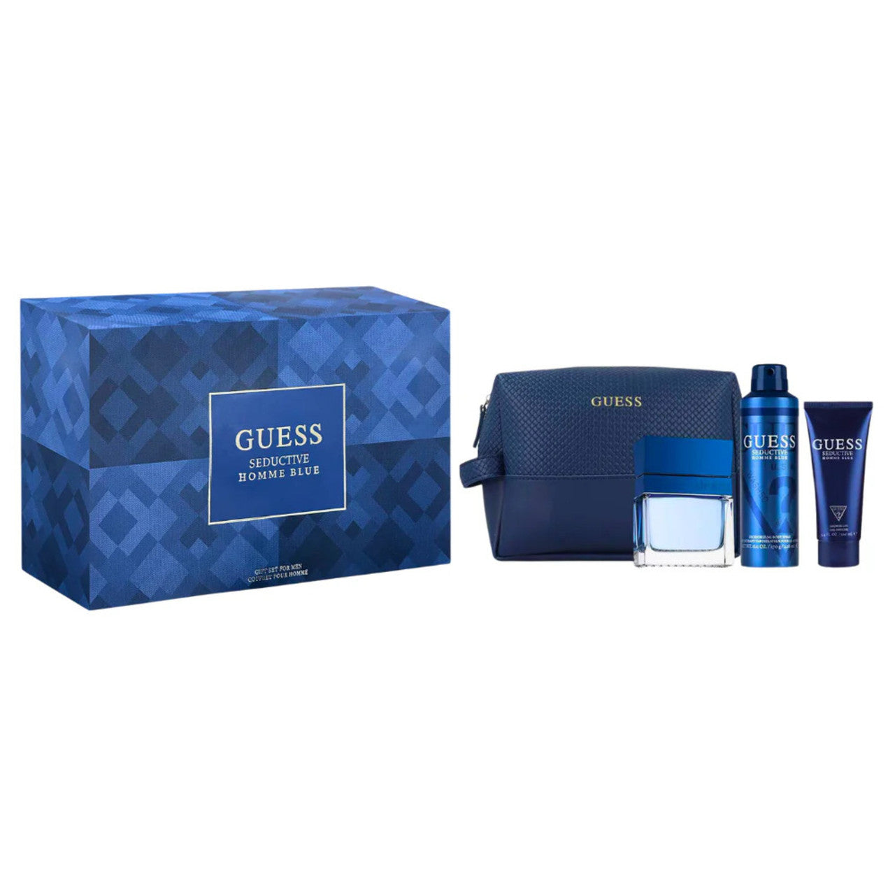GUESS SEDUCTIVE HOMME BLUE 3.4 EDT MAN + 3.4 S/G+ 6.8 B/S + TRAVEL BAG ( GIFT SET )