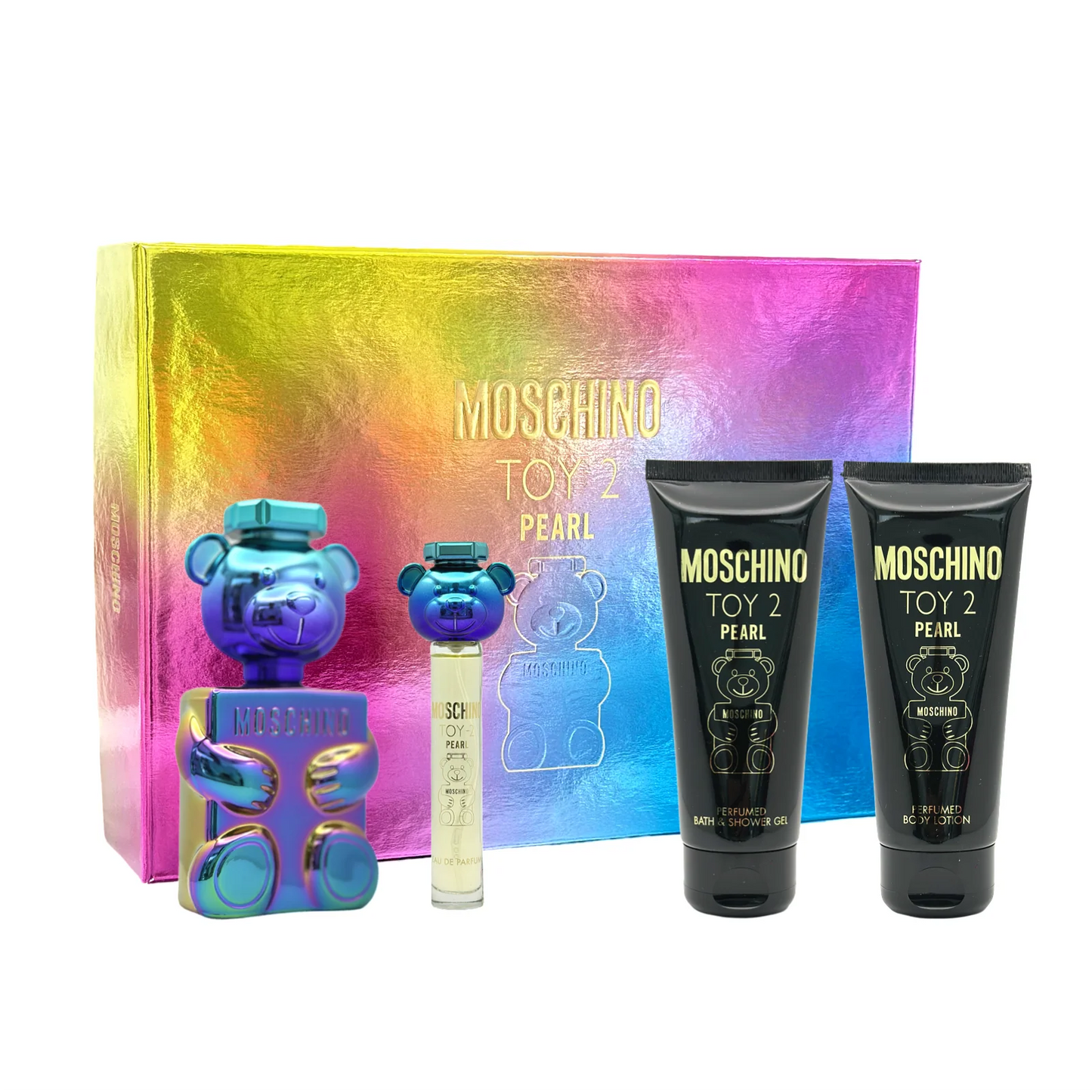 MOSCHINO TOY 2 PEARL 3.4 EDP U + 3.4 B/L + 3.4 S/G + MINI TRAVEL SPRAY ( GIFT SET )