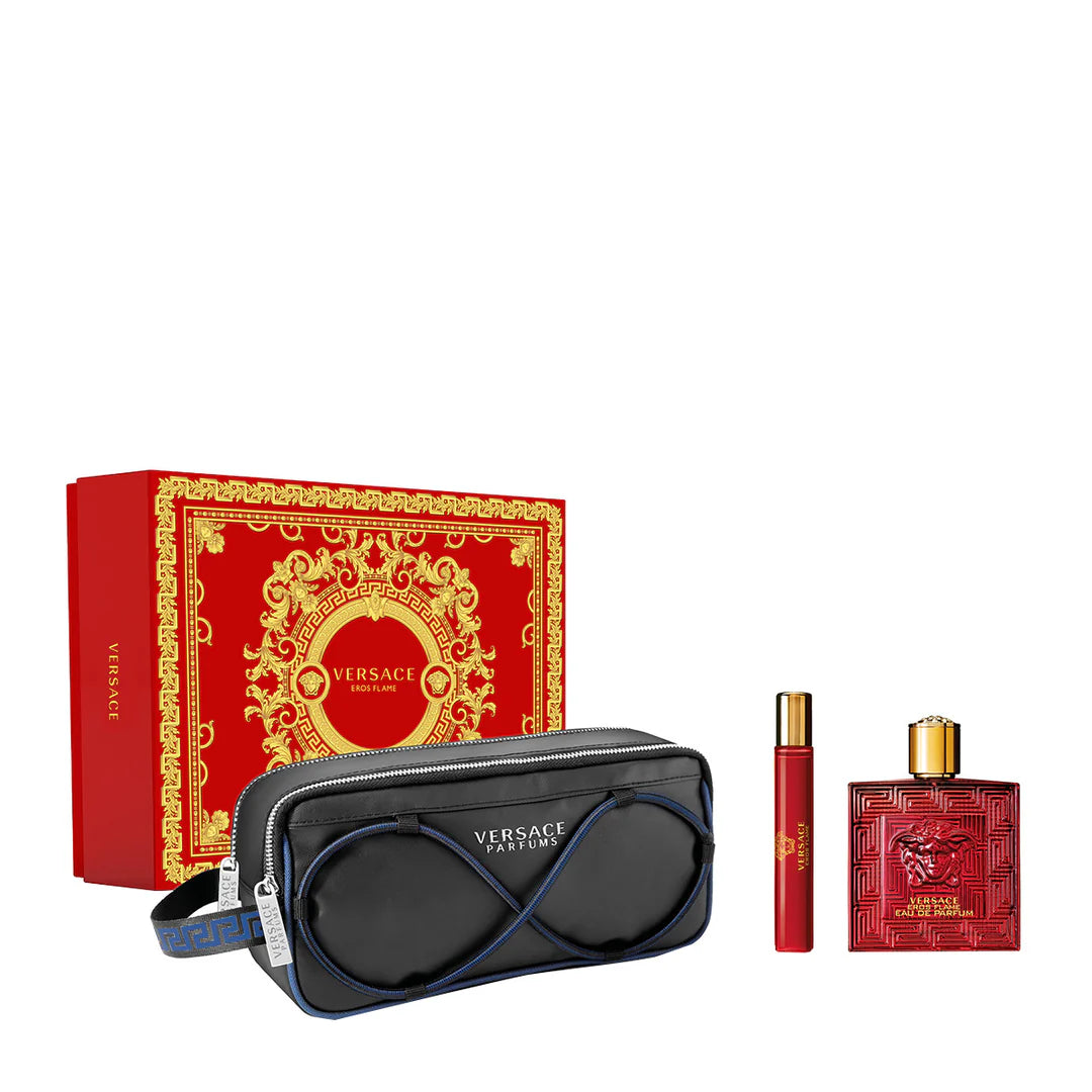 VERSACE EROS FLAME 3.4 EDP MAN + MINI TRAVEL SPRAY + BAG ( 3PCS GIFT SET )