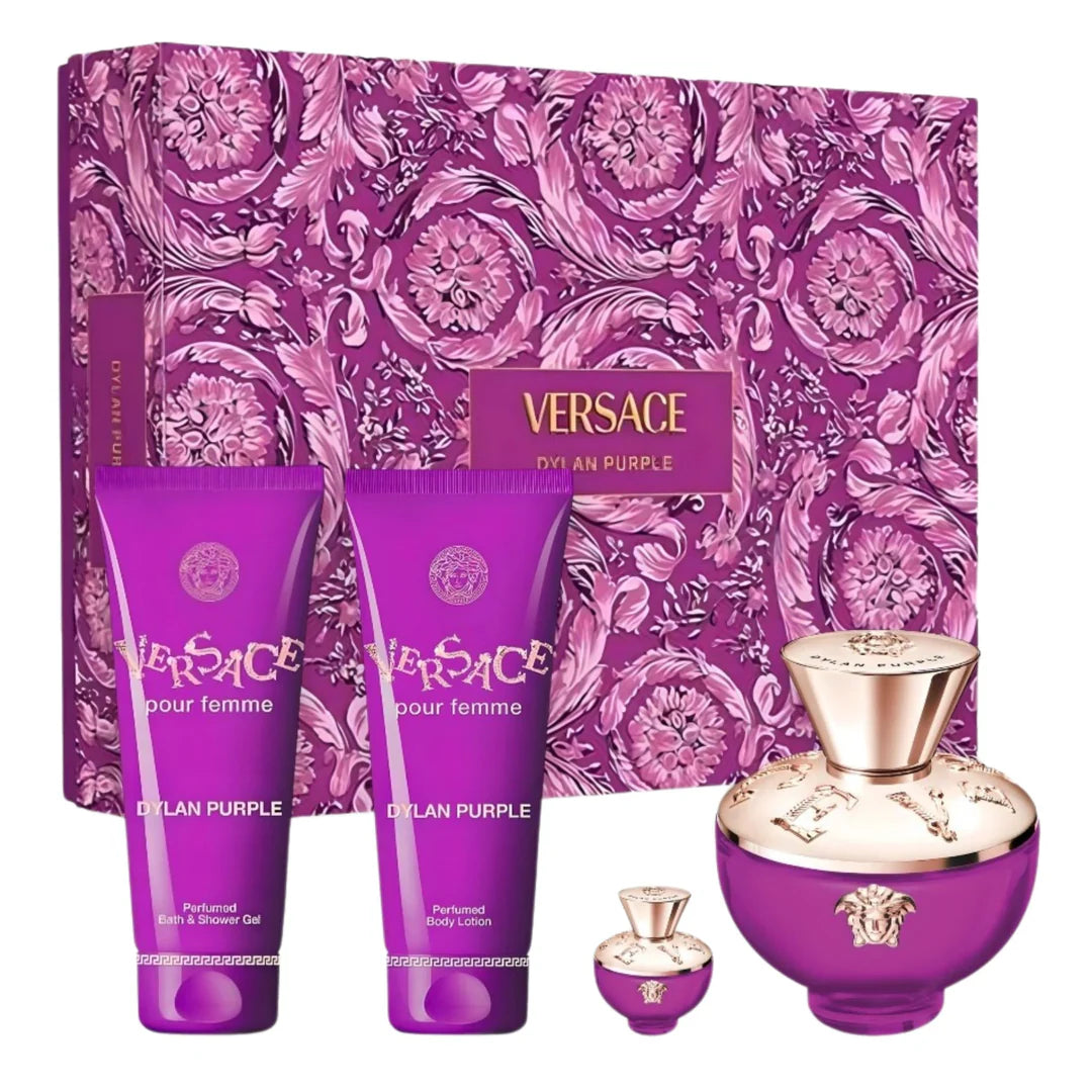 VERSACE DYLAN PURPLE 3.4 EDP LADY+2.5 B/L+2.5 S/G+MINI TRAVEL ( 4PCS GIFT SET)
