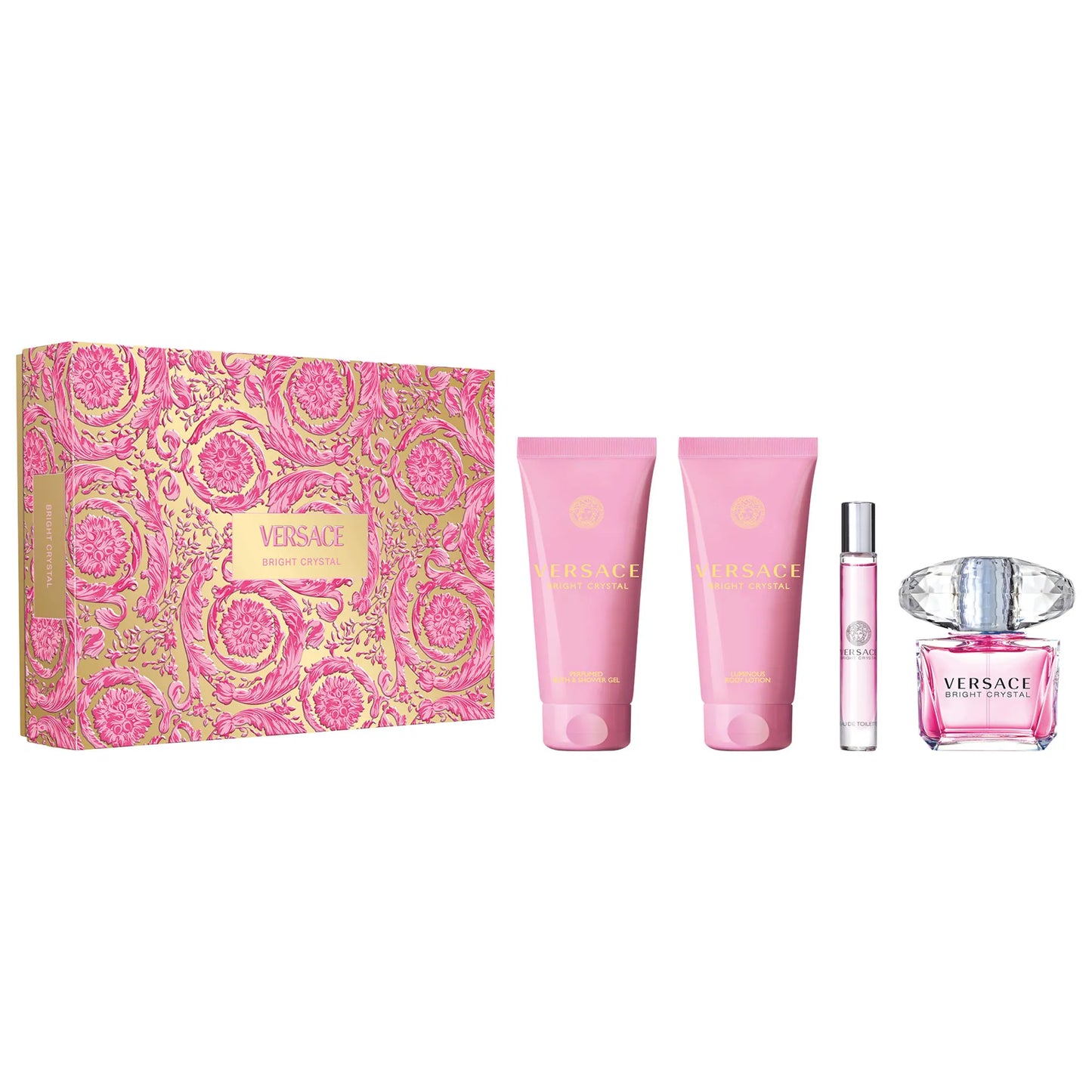 VERSACE BRIGHT CRYSTAL 3.0 EDT LADY+2.5 B/L+2.5 S/G+ MINI TRAVEL(4PCS GIFT SET)