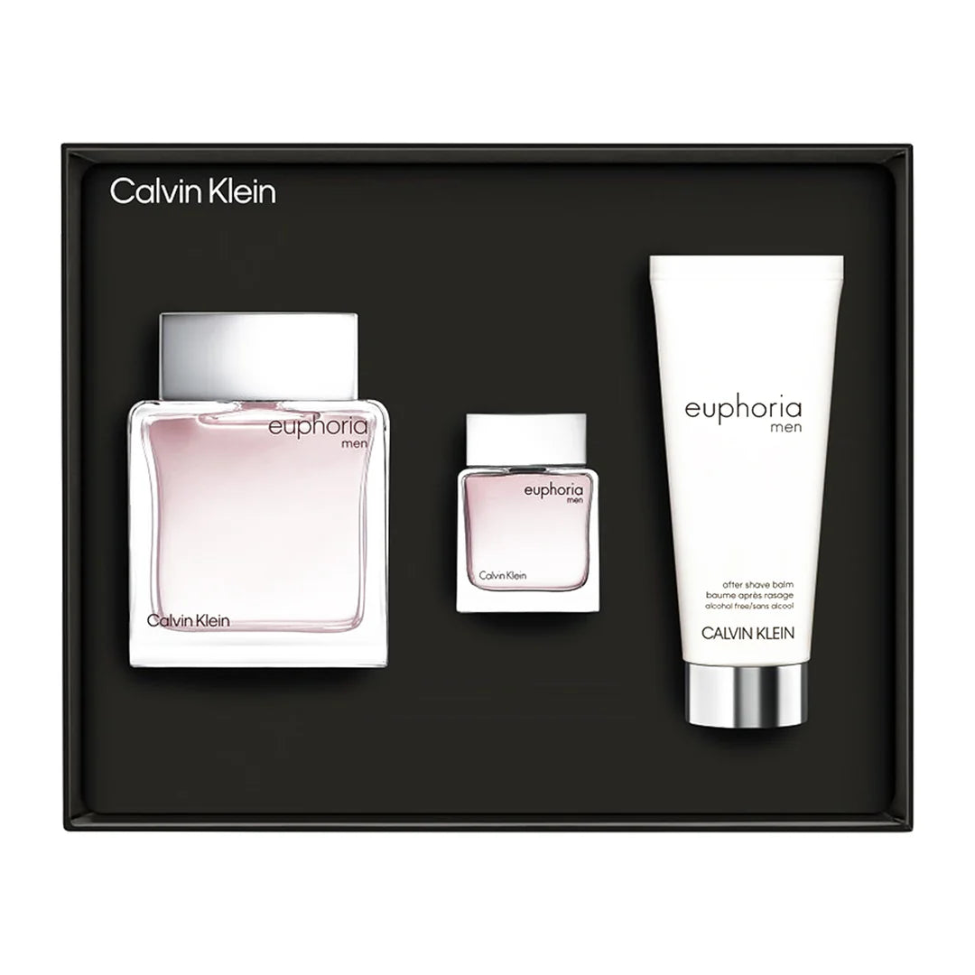 CK EUPHORIA 3.4 EDT MAN + 3.4 ASH/BALM+ MINI TRAVEL SPRAY ( GIFT SET )