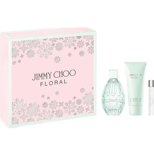 JIMMY CHOO FLORAL 3.0 EDT LADY + 3.4 B/L + MINI TRAVEL SPRAY ( GIFT SET )