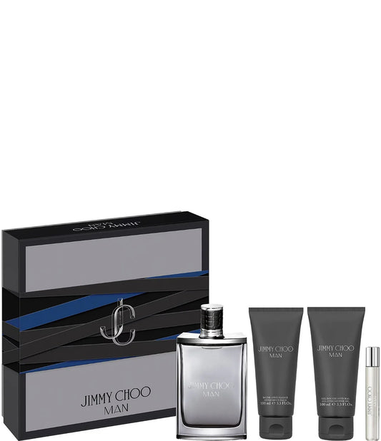 JIMMY CHOO 3.4 EDT MAN+ 3.4 S/G + 3.4 ASH/BALM+ MINI TRAVEL SPRAY( GIFT SET )