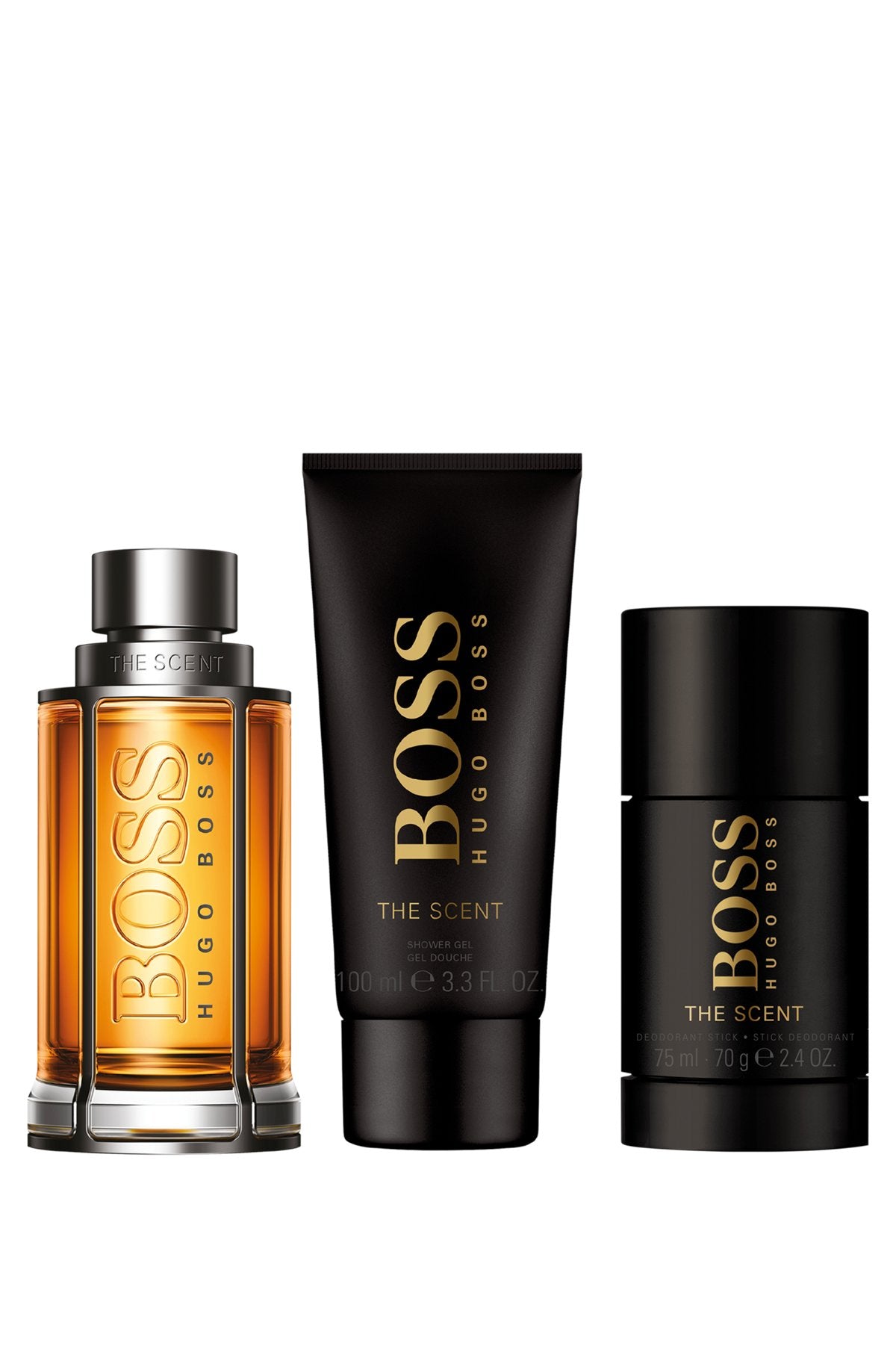 HUGO BOSS THE SCENT 3.4 EDT MAN + 3.4 S/G + 2.5 DEO STICK ( GIFT SET )