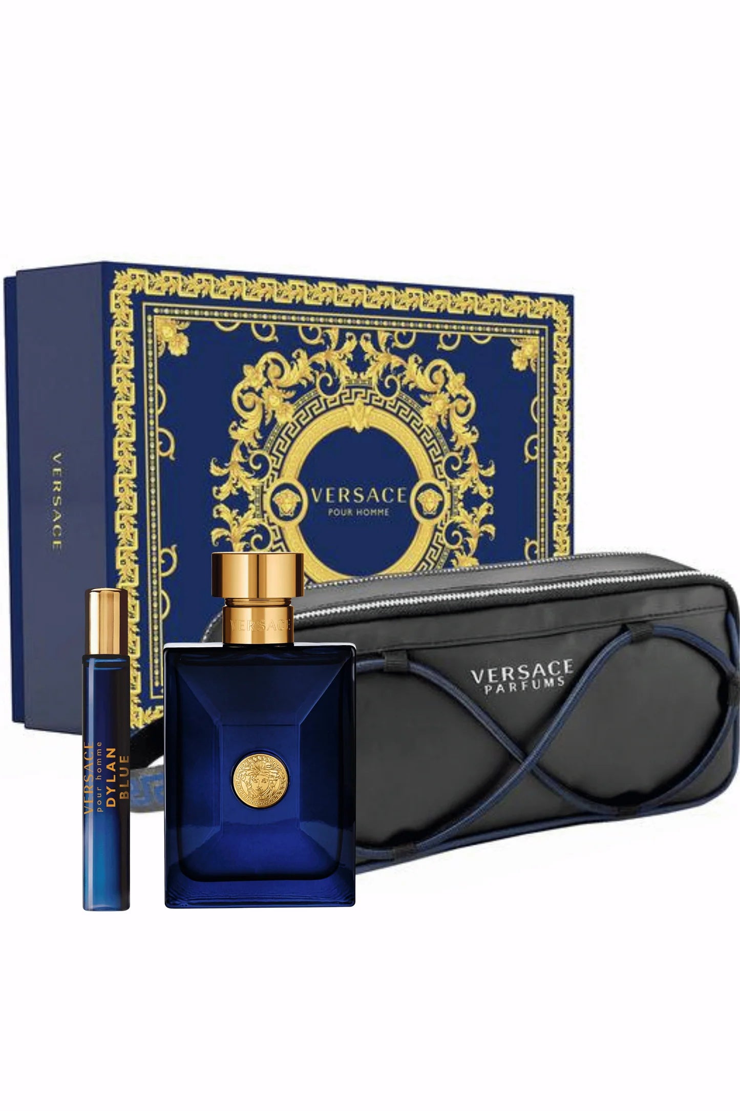 VERSACE DYLAN BLUE 3.4 EDT MAN + MINI TRAVEL SPRAY + BAG ( GIFT SET )