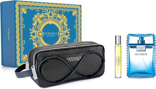 VERSACE EAU FRAICHE 3.4 EDT MAN+MINI SPRAY+ BAG ( GIFT SET)