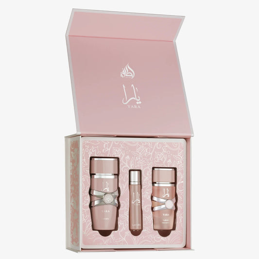 LATTAFA YARA 3.4 EDP LADY + 1.6 HAIR MIST + MINI TRAVEL SPRAY ( GIFT SET )