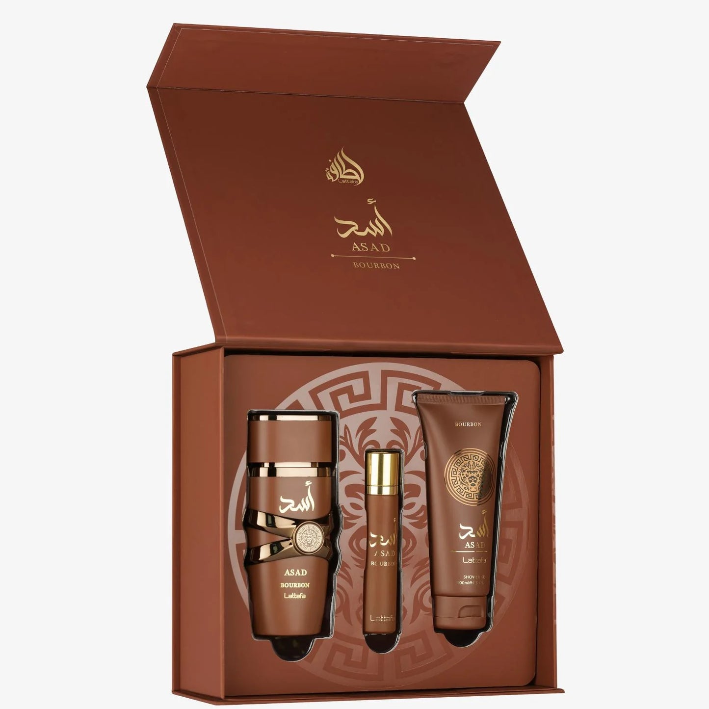 LATTAFA ASAD BOURBON 3.4 EDP MEN + 3.4 S/G + MINI ( GIFT SET )