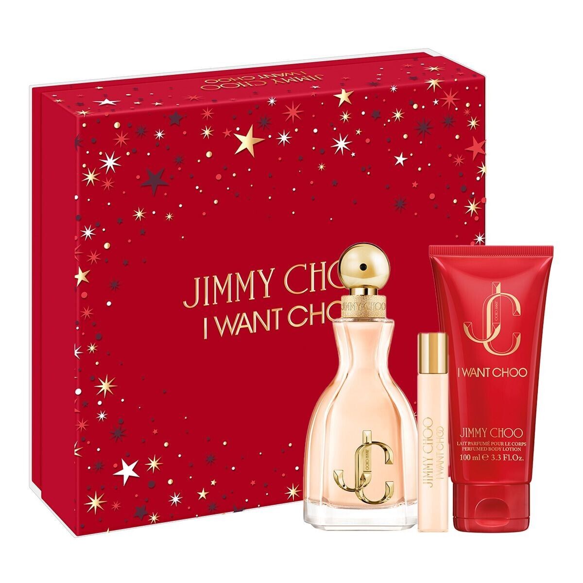 JIMMY CHOO I WANT CHOO 3.4 EDP LADY + 3.4 B/L + MINI TRAVEL SPRAY ( GIFT SET)