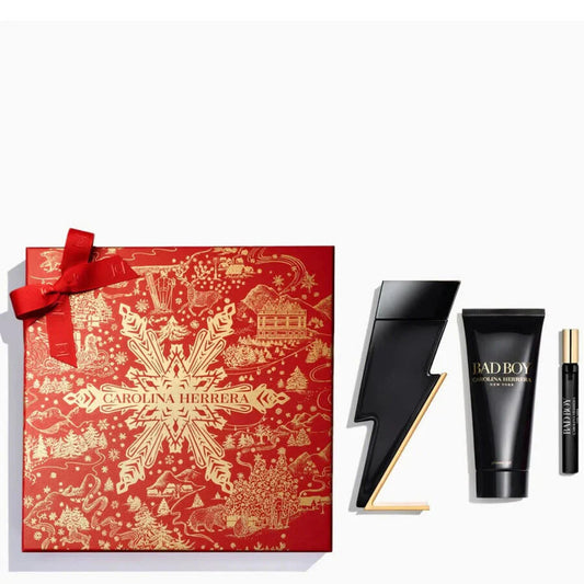 BAD BOY 3.4 EDT MAN + 3.4 S/G + MINI TRAVEL SPRAY ( GIFT SET )( by Carolina Herrera )
