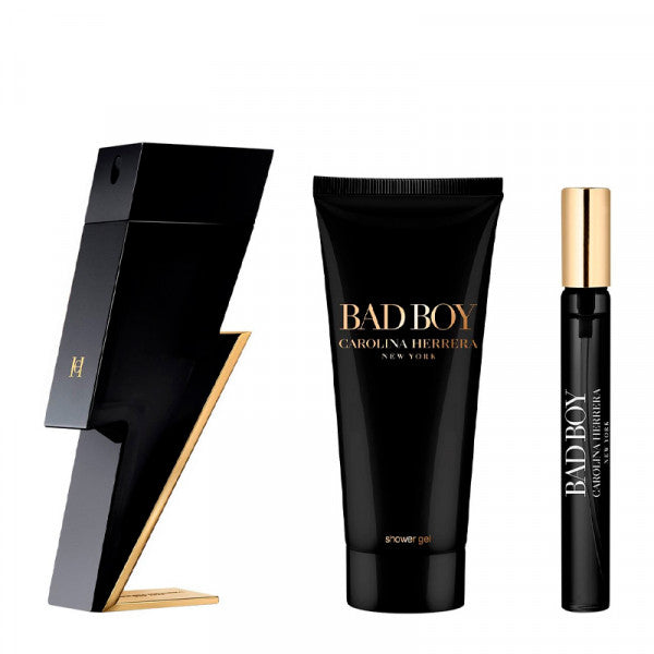 BAD BOY 3.4 EDT MAN + 3.4 S/G + MINI TRAVEL SPRAY ( GIFT SET )( by Carolina Herrera )