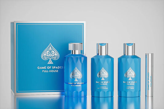 JO MILANO GAME of SPADES FULL HOUSE 3.4 PARFUM UNISEX +3.4 B/Cl + 3.4 B/C+MINI SPRAY (GIFT SET)