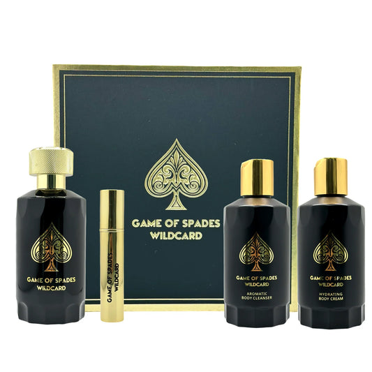 JO MILANO GAME of SPADES WILDCARD 3.4 PARFUM UNISEX +3.4 B/Cl + 3.4 B/C+MINI SPRAY (GIFT SET)