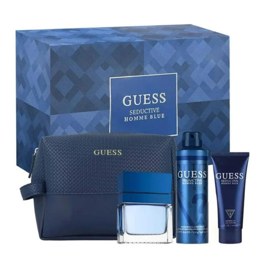 GUESS SEDUCTIVE HOMME BLUE 3.4 EDT MAN + 3.4 S/G+ 6.8 B/S + TRAVEL BAG ( GIFT SET )