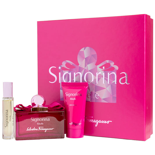 FERRAGAMO SIGNORINA RIBELLE 3.4 EDP LADY + 1.7 B/L + MINI TRAVEL SPRAY ( GIFT SET )